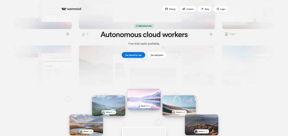 Warmwind platform overview showing parallel autonomous cloud workers