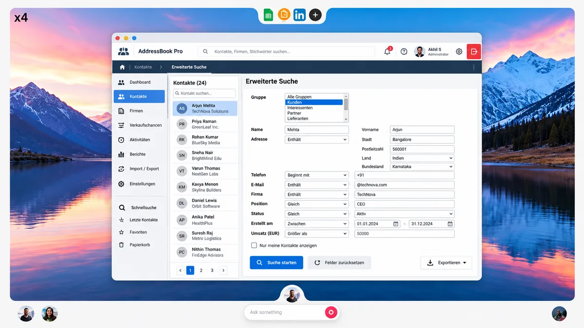 Warmwind OS AI worker navigating legacy AddressBook Pro database and complex search forms